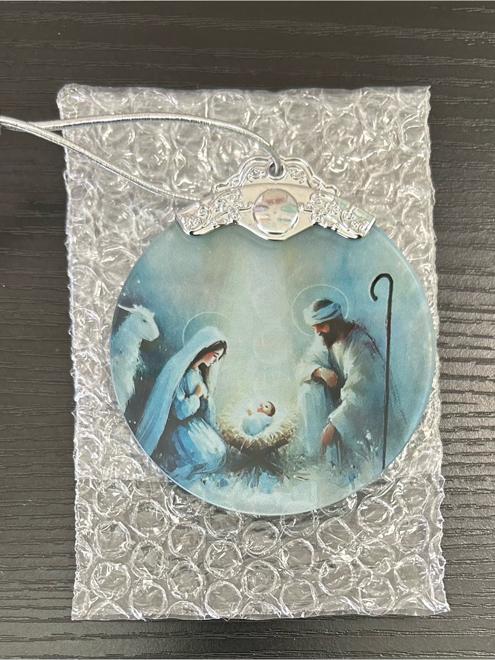 Blue Nativity Round Holiday Ornament